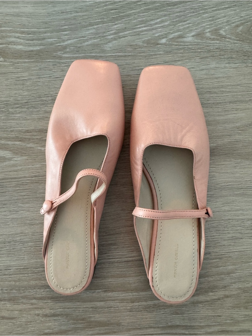 Mansur Gavriel Square-Toe Mary Jane Mules in Pink